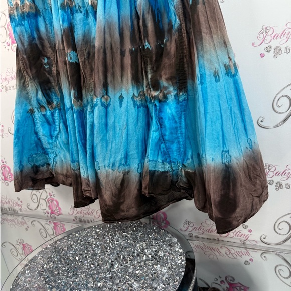 Bellissima skirt ruffle frilly tie dye Vibrant Blue and Brown A-Line Skirt - Picture 4 of 12